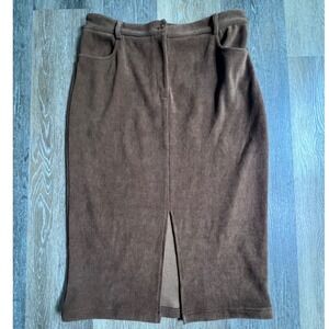 PrettyGarden Corduroy Skirt Womens 16 Brown High Waist Midi Front Slit Pockets